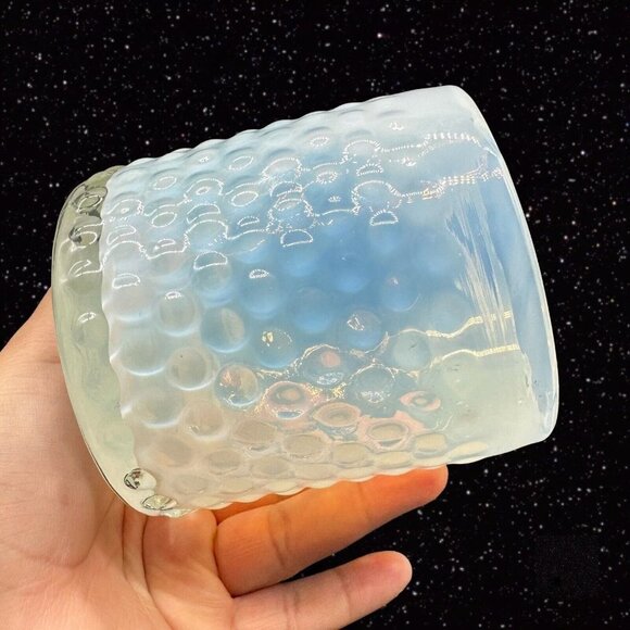 Glass White Opalescent Vase Utensil Holder Textured Glass 4.25”T 4”W - Picture 4 of 10